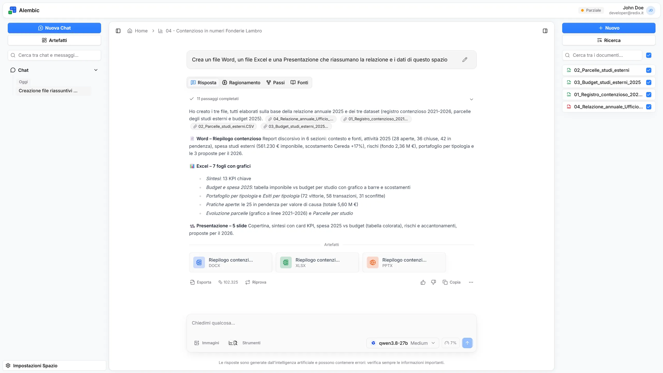 Alembic has created a Word document, an Excel workbook and a presentation from the documents in the space